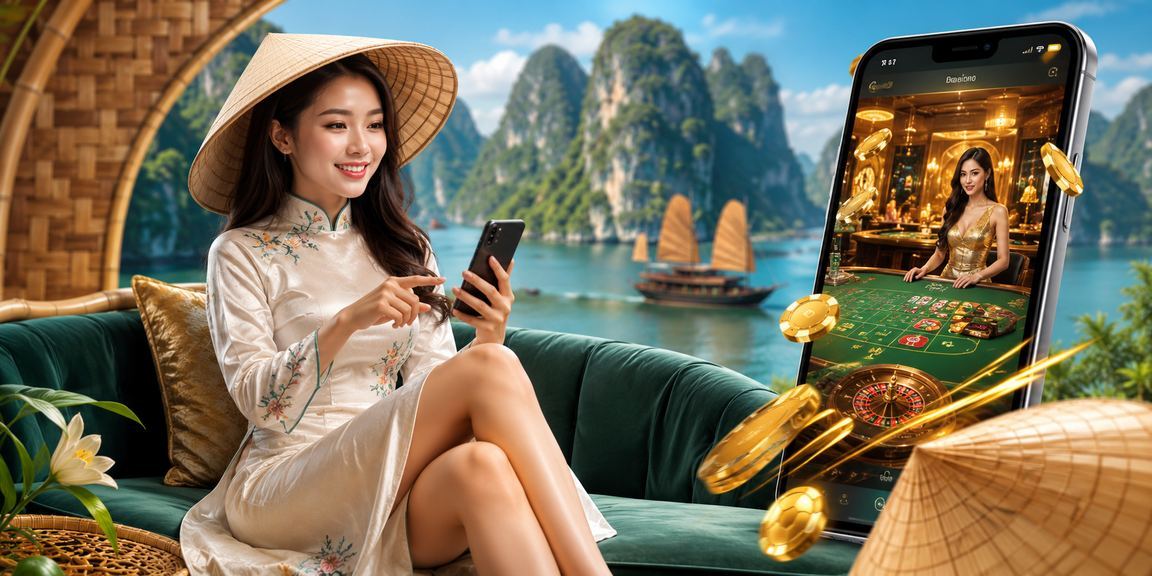 Ứng dụng casino q888 được dùng tại vịnh Hạ Long với nón lá Việt Nam